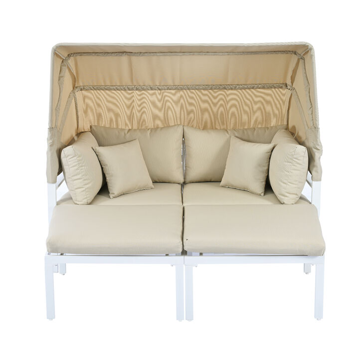 Merax Outdoor Patio Daybed with Retractable Canopy