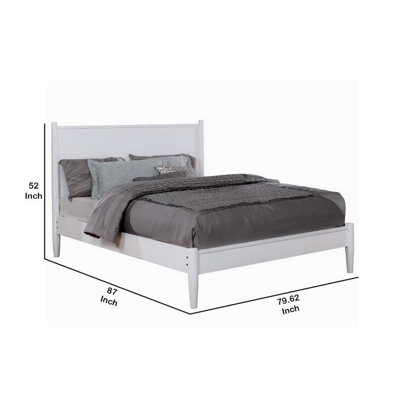 Wooden Eastern King Size Bed with Panel Headboard, White-Benzara