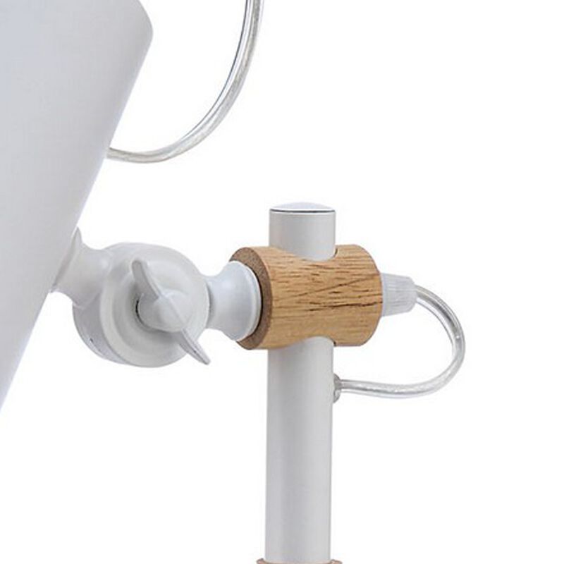 23 Inch Table Lamp, Brown Wood Trim, Dome Metal Shade White, Round Base-Benzara