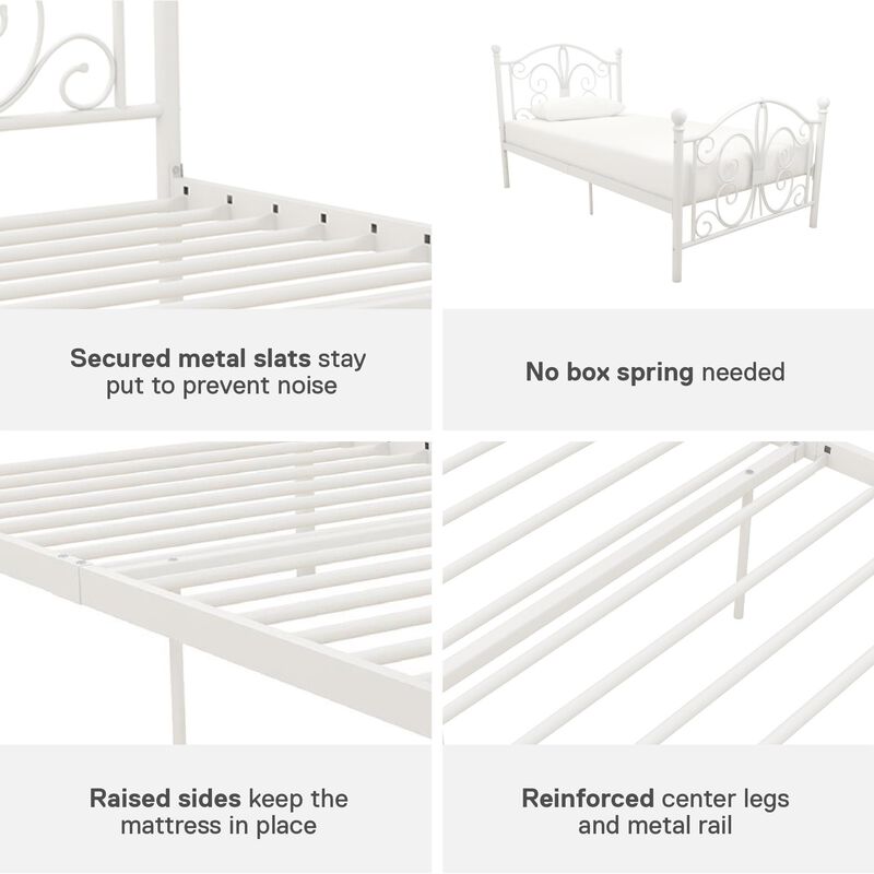 DHP Bombay Parisian-Style Metal Bed, White