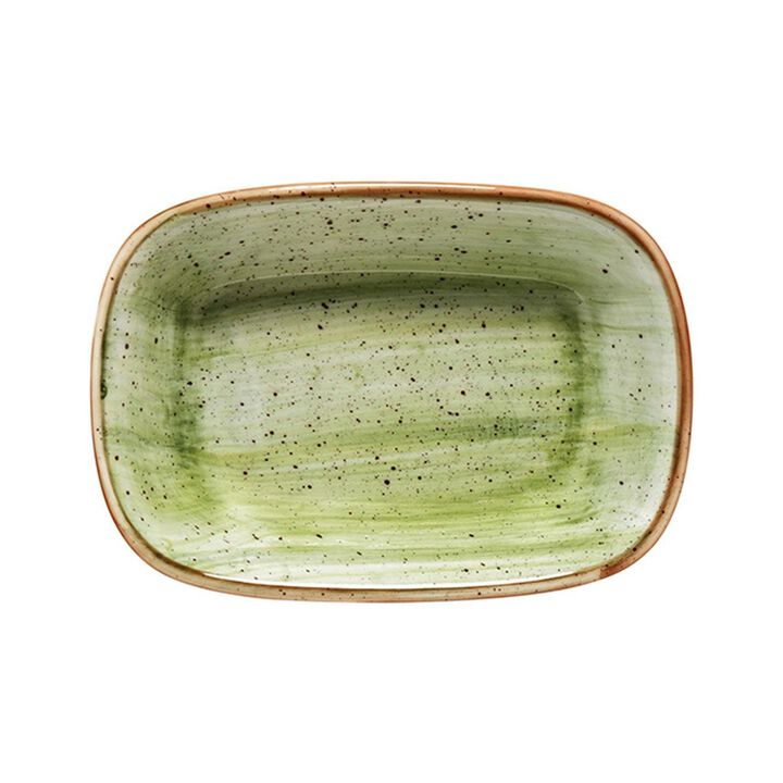 Therapy 5.5" x 4" x h:1.25" 7 oz. Rectangular Green Porcelain Deep Plate (Set of 2)