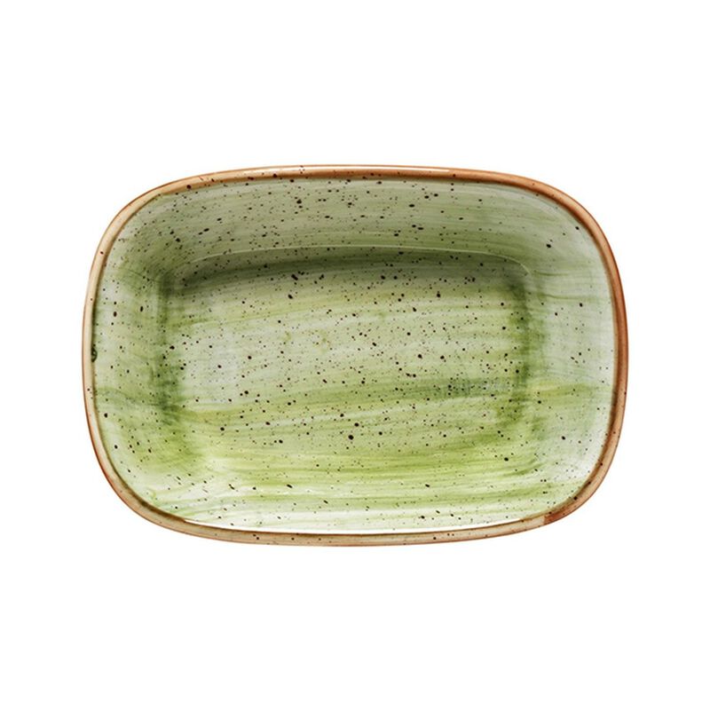 Therapy 5.5" x 4" x h:1.25" 7 oz. Rectangular Green Porcelain Deep Plate (Set of 2)