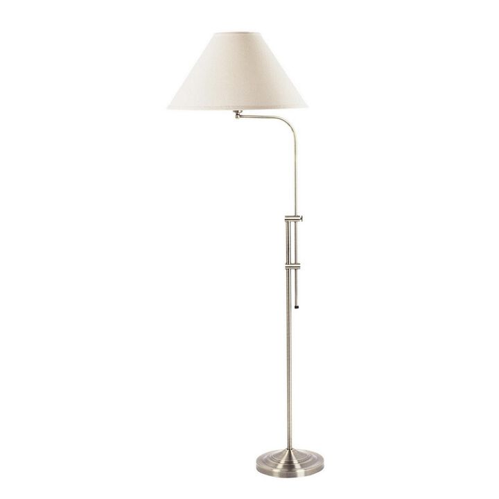3 Way Metal Floor Lamp with and Adjustable Height Mechanism, Silver-Benzara