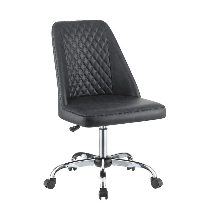 Diamond Pattern Stitched Leatherette Office Chair with Star Base, Gray-Benzara