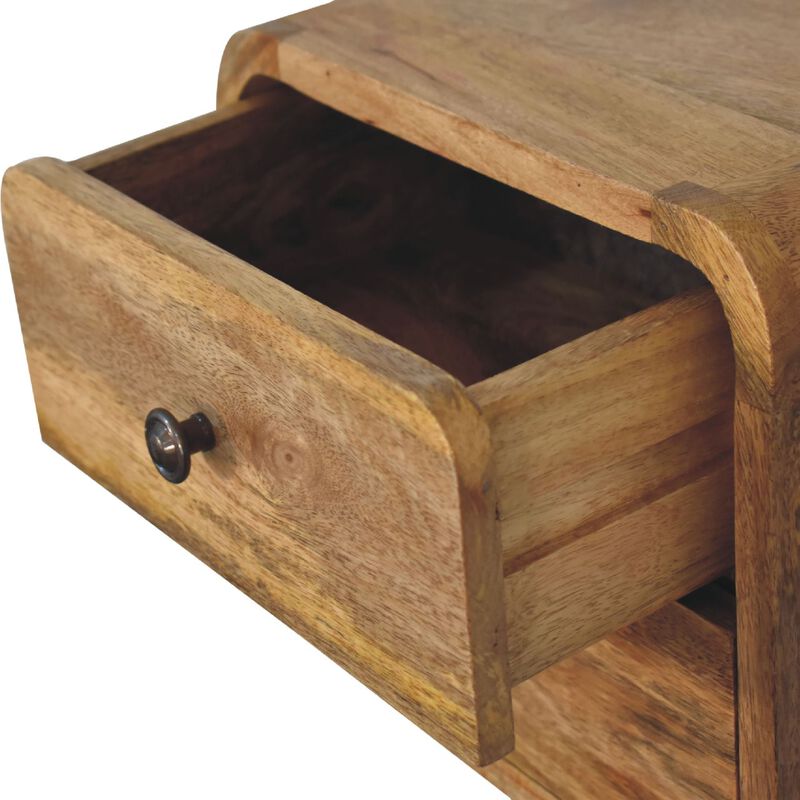 Mini Curve Oak-ish Solid Wood 2 Drawers FloatingNightStand
