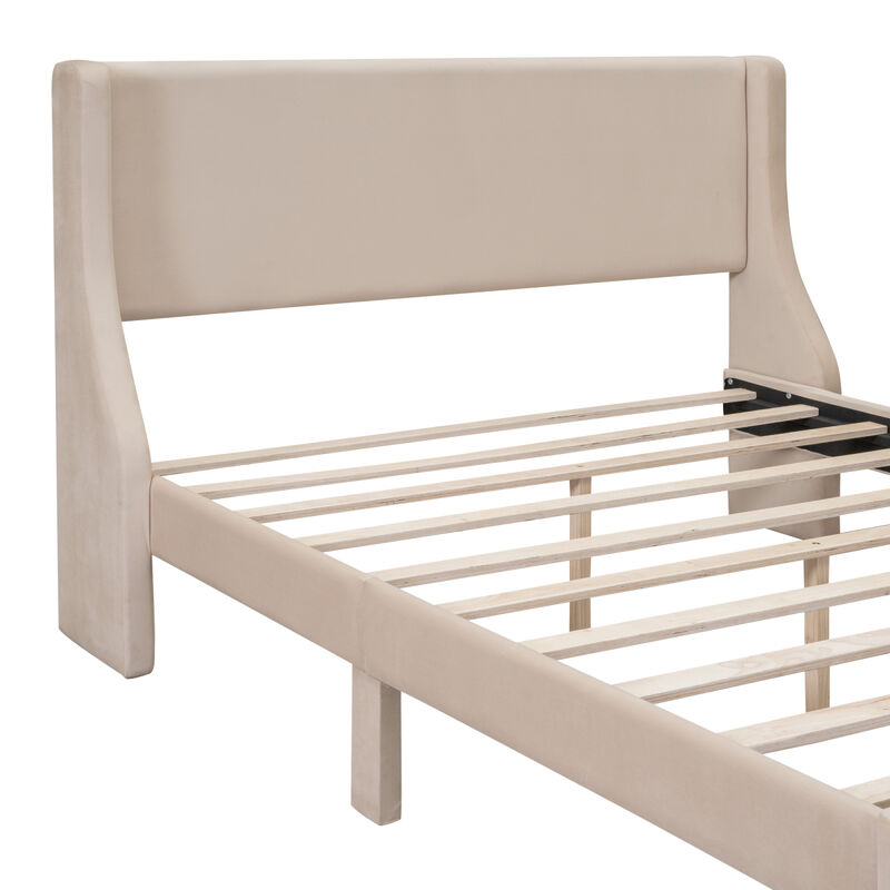 Queen Size Storage Bed Velvet Upholstered Platform Bed with a Big Drawer