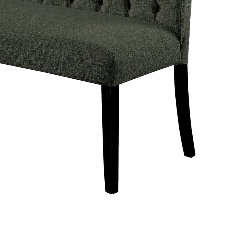 Button Tufted Fabric Upholstered Wooden Love Seat Bench, Beige and Black-Benzara