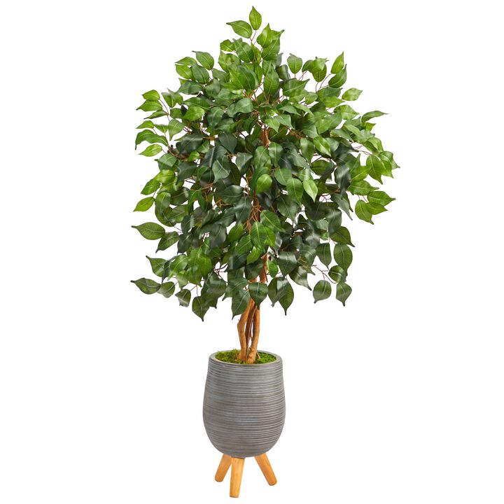 Hivvago 4 Feet Ficus Artificial Tree in Gray Planter with Stand