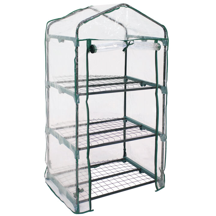 Sunnydaze Iron PVC Cover Mini Greenhouse with 3 Shelves/Zipper - Clear