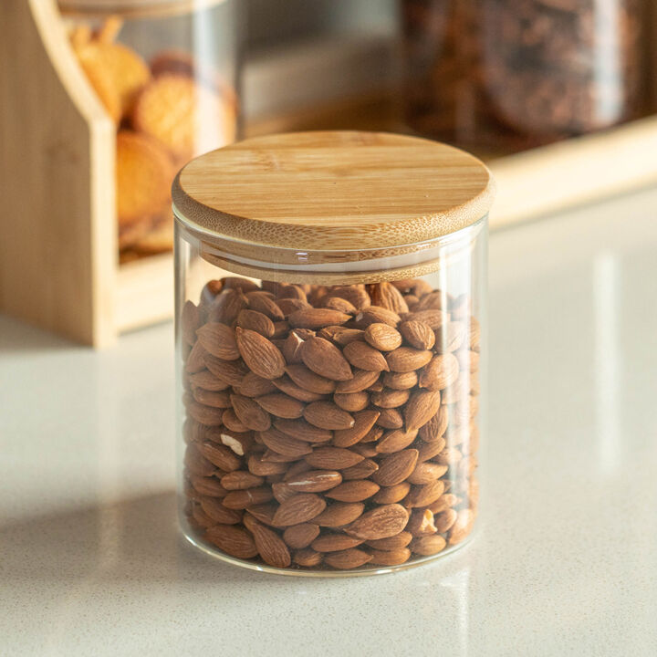 Basicwise Versatile 3-Tier Bamboo Spice Rack and Pantry Organizer with 13 Glass Jars – Perfect for Countertop Storage in Kitchens to Keep  Seasoning Containers Neatly Displayed and Easily Accessible