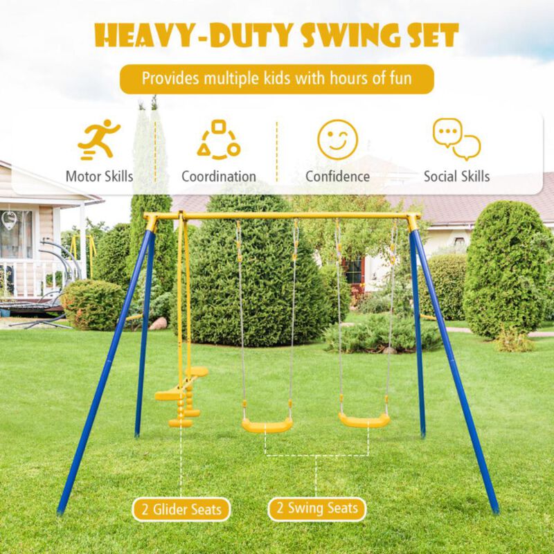 Hivvago Metal Swing Set for Backyard with 2 Swing Seats and 2 Glider Seats