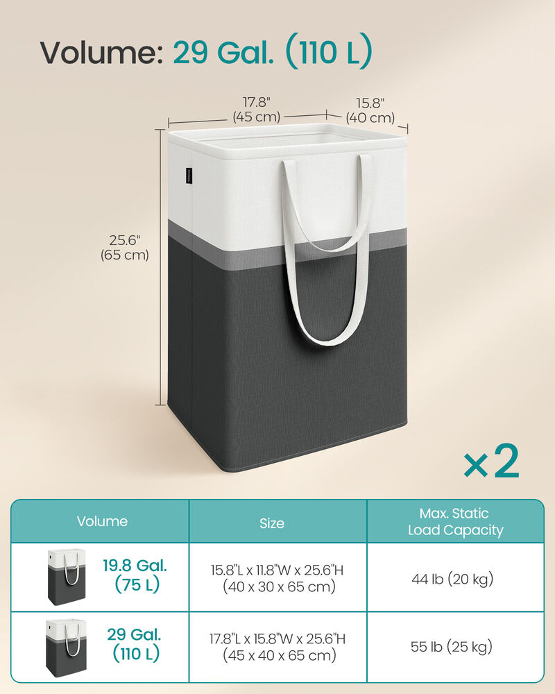 Set of 2 Laundry Hampers, Foldable Laundry Baskets, 29 Gal