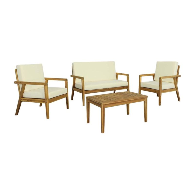 4pc Loveseat with Cocktail Table and Chairs Outdoor Patio Set - 47" - Cream