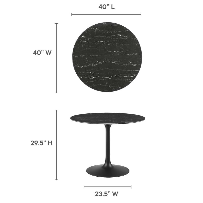 Modway - Lippa 40" Artificial Marble Dining Table Black Black
