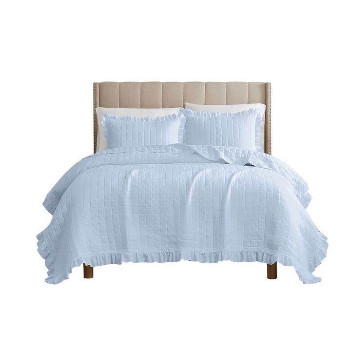 RT Designers Collection Belina 3 Pieces Washed Stitched Lightweight Quilts Set King Size For Bedding White