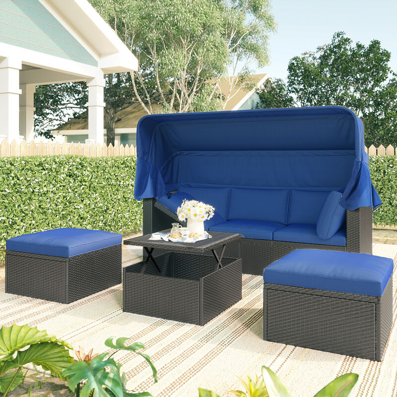 Rectangle Daybed with Retractable Canopy & Washable Cushions