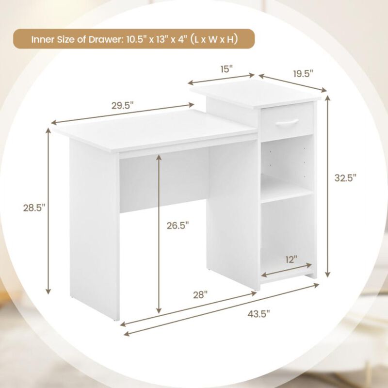 Hivvago Computer Desk with Drawer Modern Laptop PC Desk with Adjustable Shelf and Cable Hole
