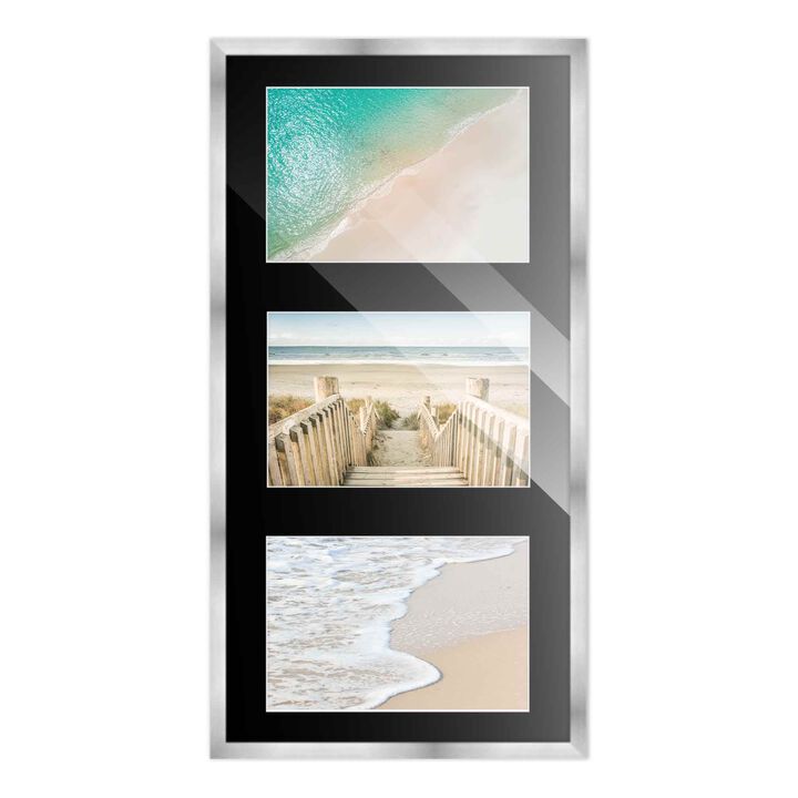 7.5x14.5 Wood Collage Frame with Black Mat For 3 4x6 Pictures