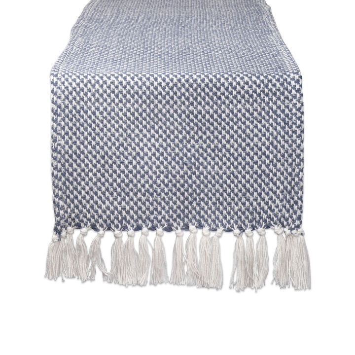 72" Blue and White Rectangular Woven Table Runner
