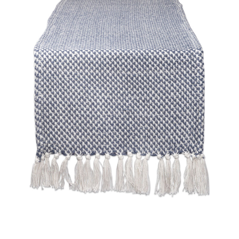 72" Blue and White Rectangular Woven Table Runner