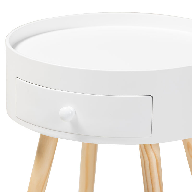 Baxton Studio Jessen Mid Century Modern White 1 Drawer Wood End Table
