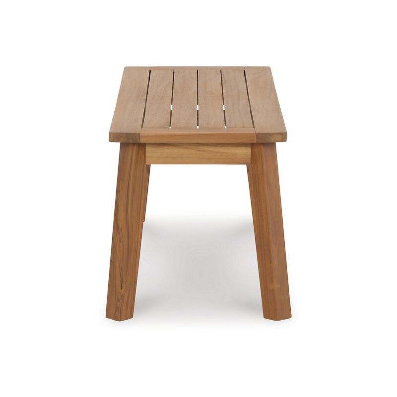 47 Inch Rectangular Bench, Natural Acacia Wood, Slatted Seat, Angled Legs-Benzara