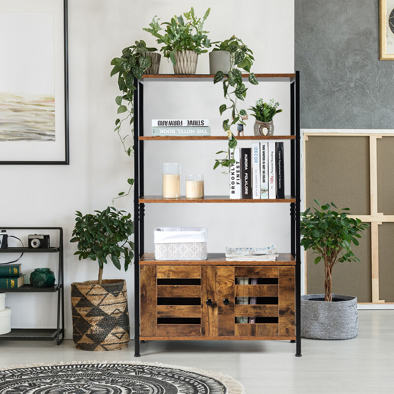 Costway Industrial Storage Cabinet Bookshelf Bookcase Bathroom Floor Cabinet W/3 Shelves