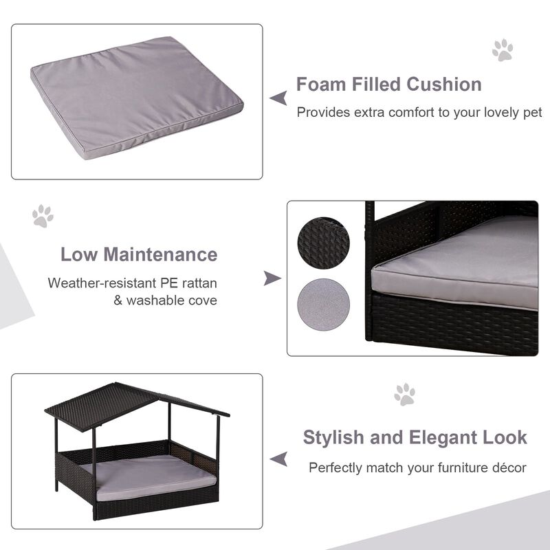 Gray Pet Retreat: Wicker Dog Bed with Rattan Canopy