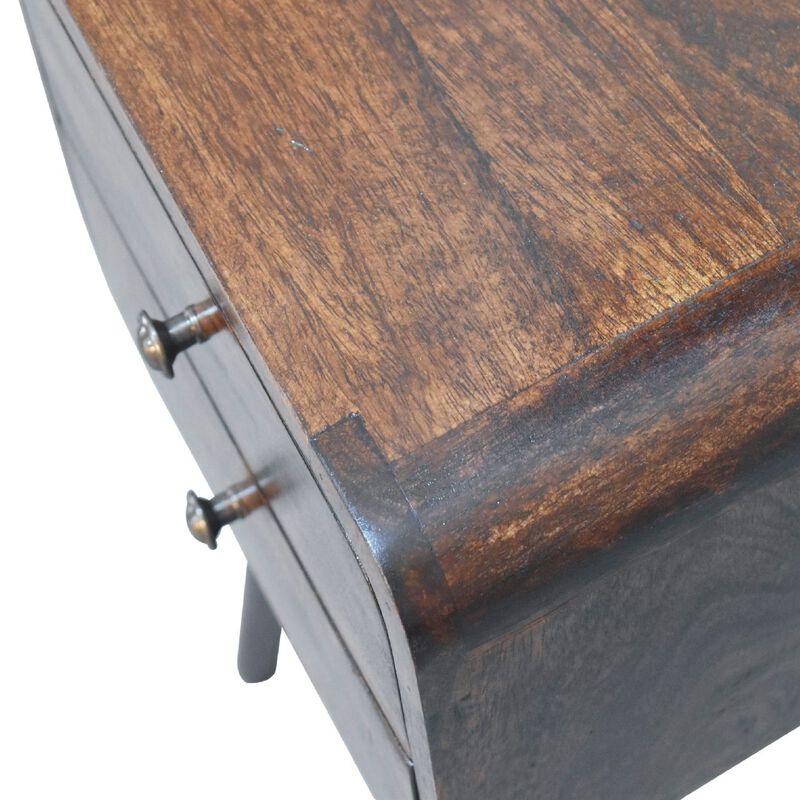 Mini Light Walnut  Solid Wood 2 Drawers Curved NightStand