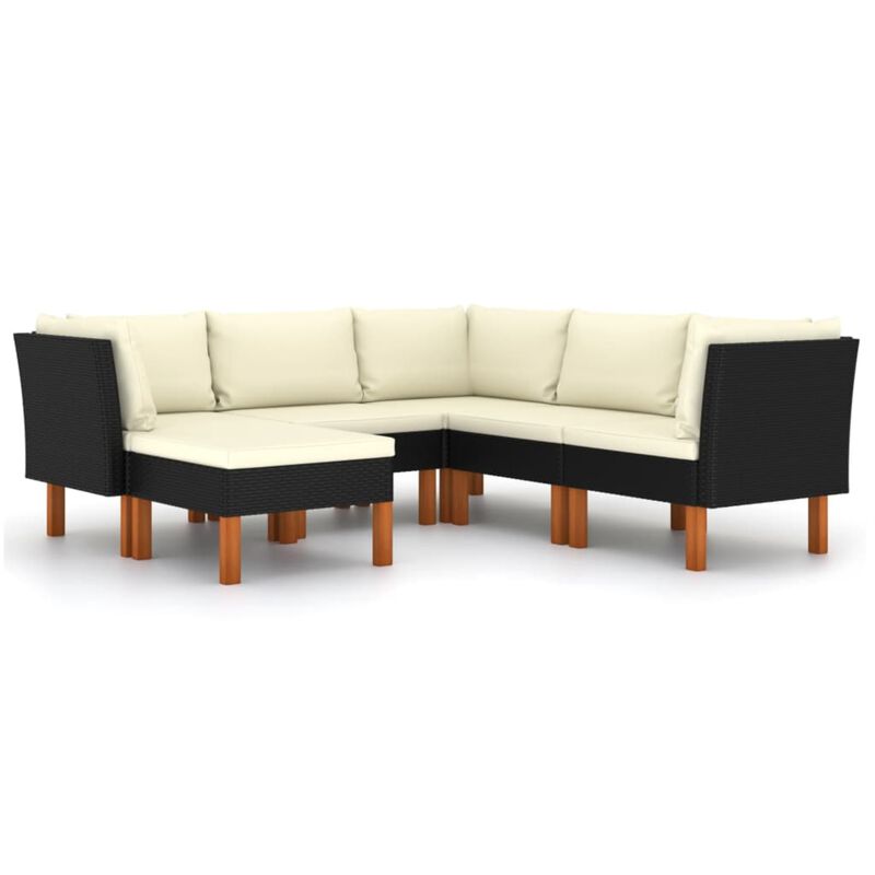 vidaXL 6 Piece Garden Lounge Set with Cushions Poly Rattan Black