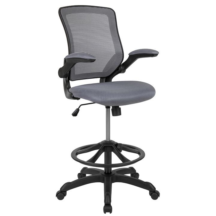 Flash Furniture Kale Mid-Back Dark Gray Mesh Ergonomic Drafting Chair | Adjustable Foot Ring, Flip-Up Arms