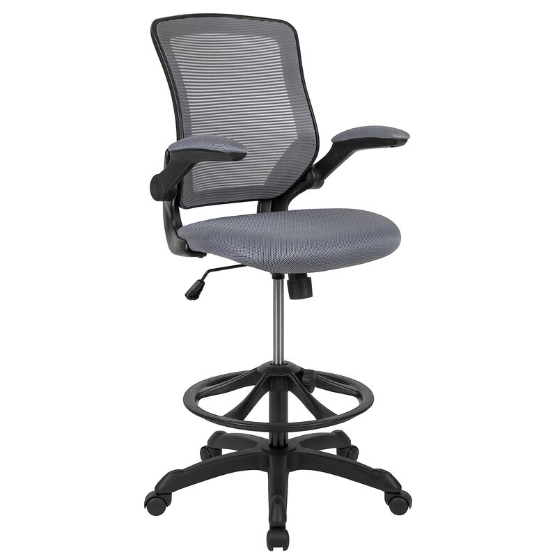 Flash Furniture Kale Mid-Back Dark Gray Mesh Ergonomic Drafting Chair | Adjustable Foot Ring, Flip-Up Arms