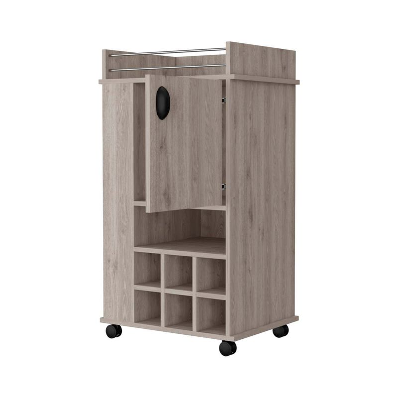 Allandale 1-Door Bar Cart With Wine Rack And Casters Light Gray
