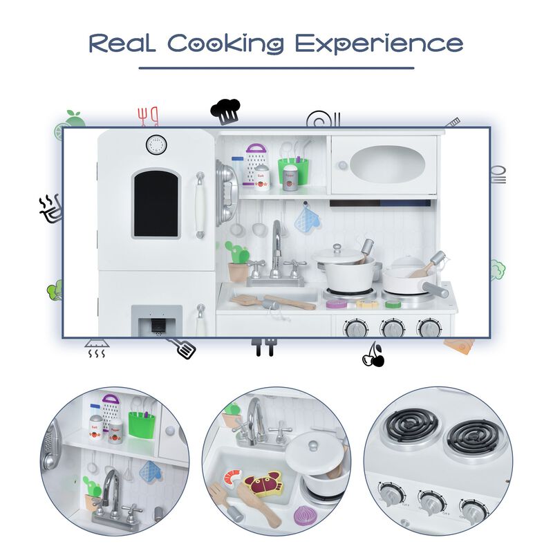 White Kids' Culinary Set: Large Wooden Pretend Kitchen with Accessories
