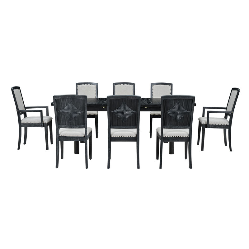 Merax 9 Pieces Rustic Extendable Table Chairs Dining Set
