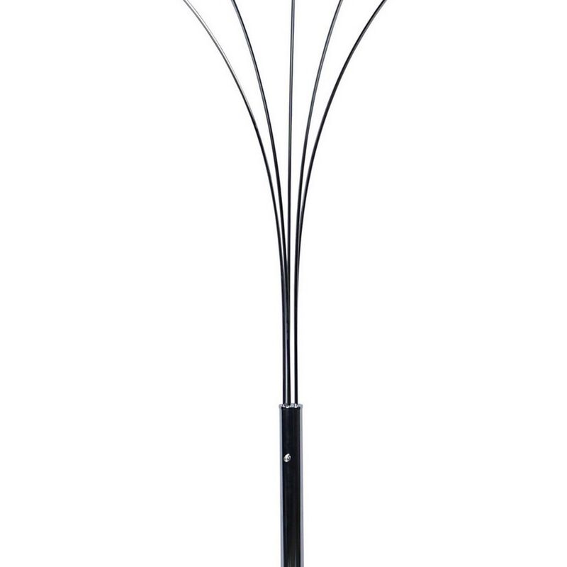Arya 94 Inch 5 Light Arc Floor Lamp, Crystal Accents, Modern Style, Chrome-Benzara
