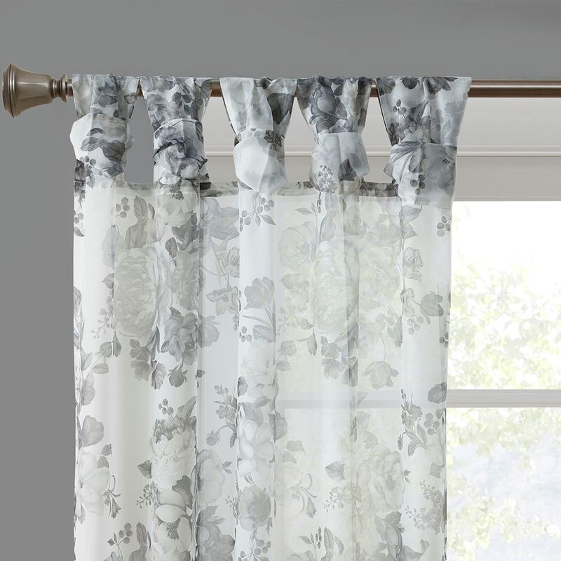 Gracie Mills Caelum Mauve Floral Print Rod Pocket and Back Tab Voile Sheer Curtain