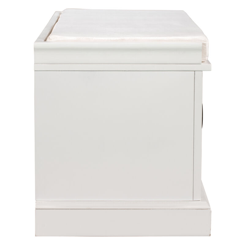 Gewnee Storage Bench with 2 Drawers and 2 Cabinets, Shoe Bench with Removable Cushion for Living Room, Entryway (White)