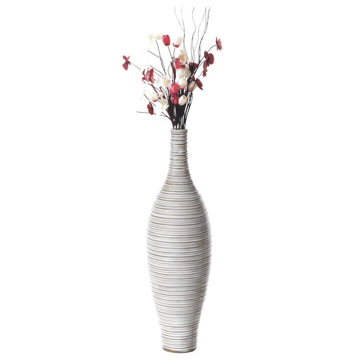 White Floor Vase, Ribbed Design, Modern Elegant Home Decoration, Tall Ceramic Vases, Contemporary Living Room Accent, Trendy Room Enhancement, Versatile Sculptural Look, Sophisticated Décor, 24 Inch