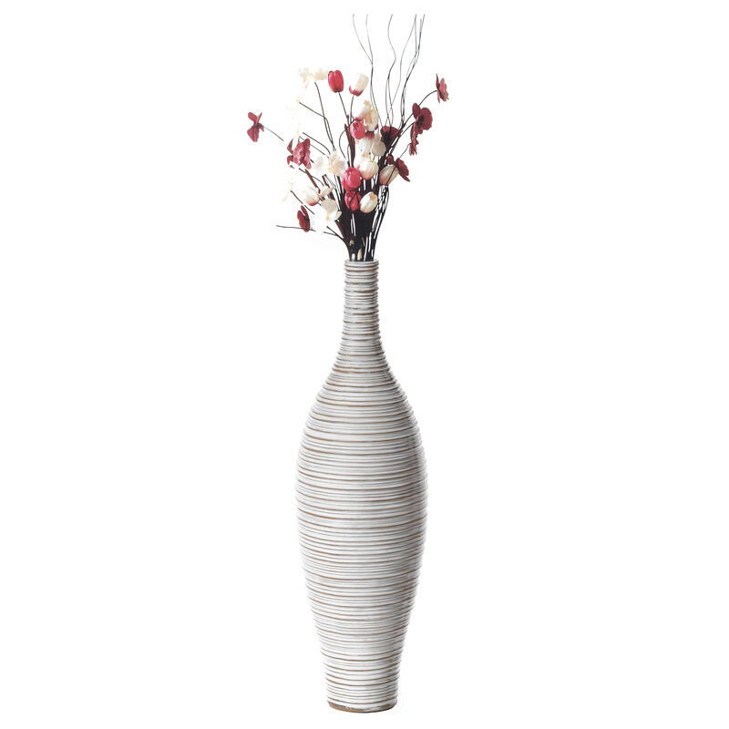 White Floor Vase, Ribbed Design, Modern Elegant Home Decoration, Tall Ceramic Vases, Contemporary Living Room Accent, Trendy Room Enhancement, Versatile Sculptural Look, Sophisticated Décor, 24 Inch