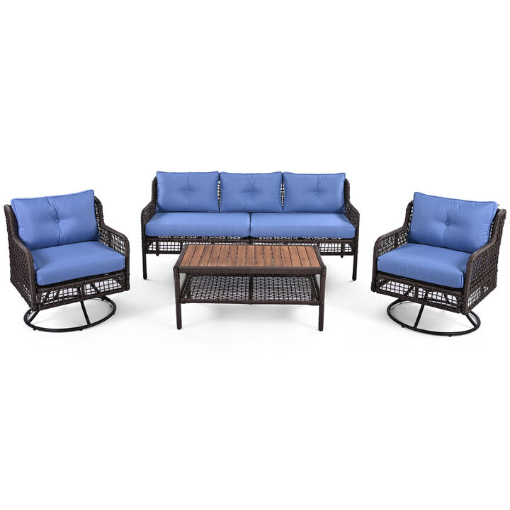 Whisen 5-Person Outdoor Sectional Wicker Sofa Set with Swivel Chairs for Poolside Backyard Deck
