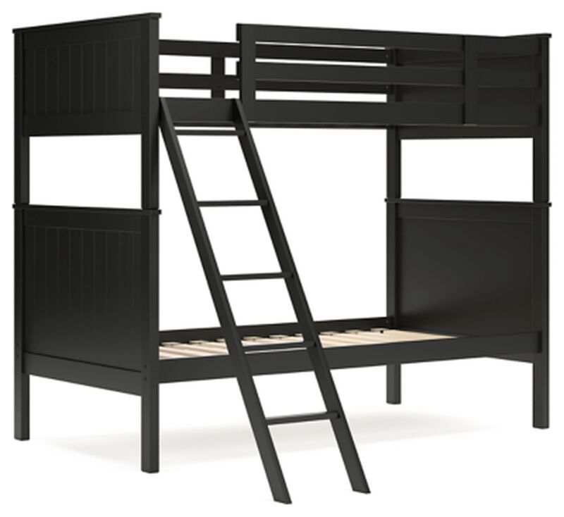 Nextonfort Twin Over Twin Bunk Bed in Black