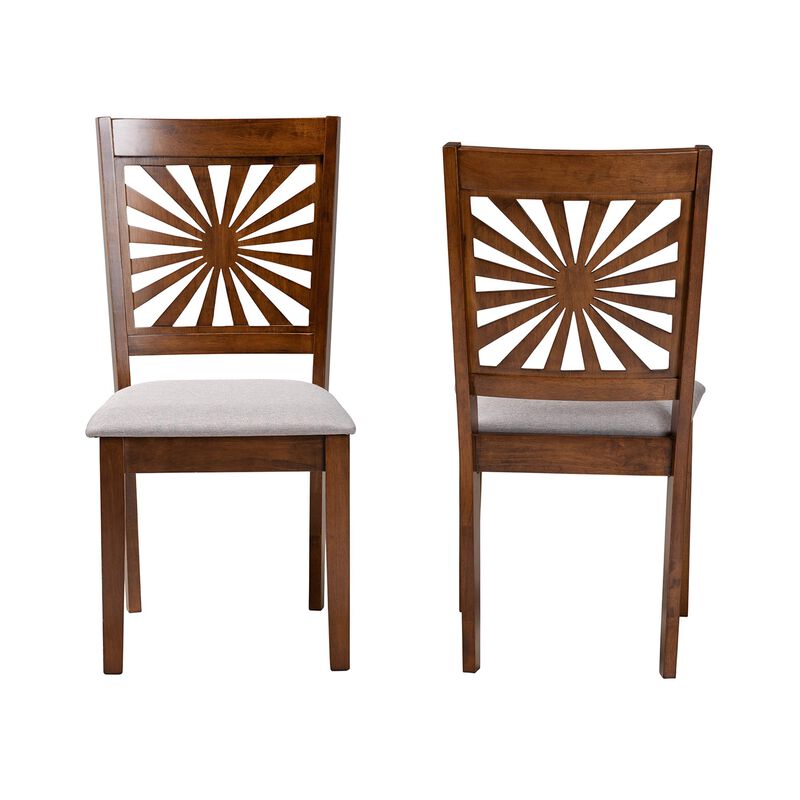 Baxton Studio Olympia Grey Fabric and Walnut Brown Finished Wood 2-Piece Dining Chair Set