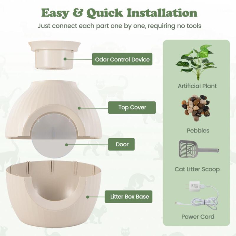 Hivvago Smart Plant Cat Litter Box with Electronic Odor Removal & Sterilization-Beige