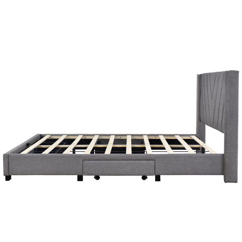 Merax Linen Upholstered Platform Bed with 3 Drawers