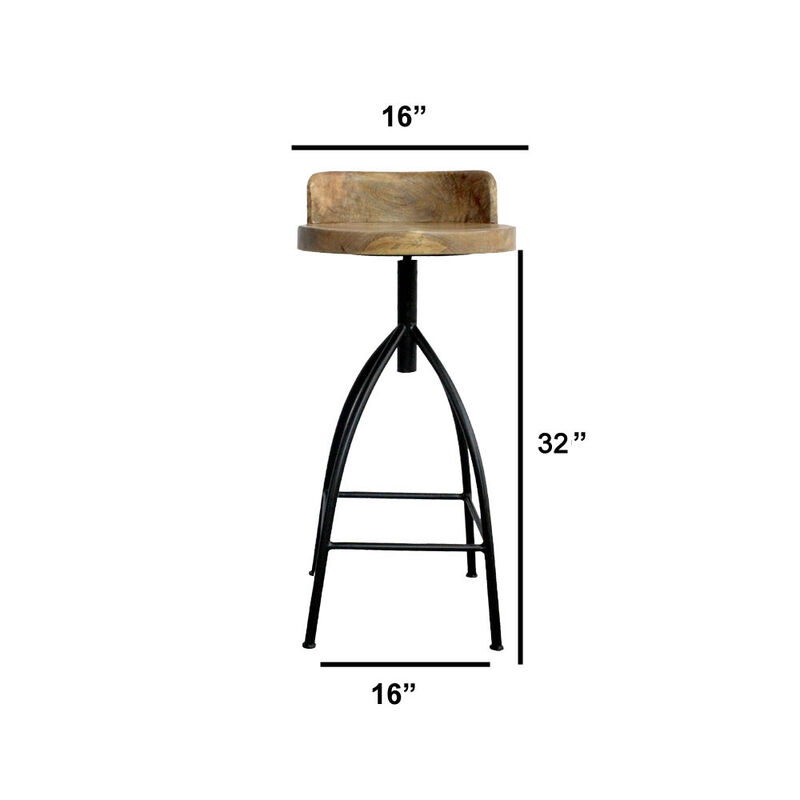 30-35 Inch Industrial Style Adjustable Swivel Bar Stool With Backrest-Benzara