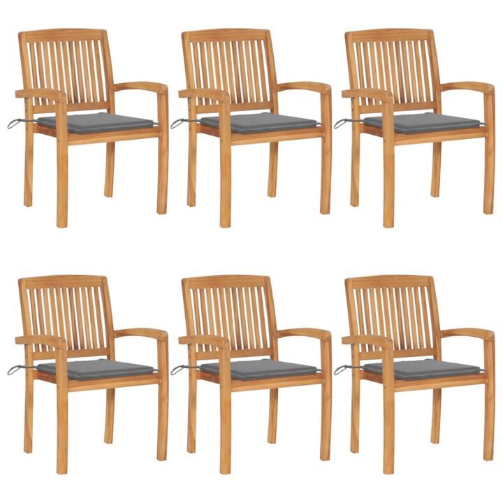 vidaXL Stacking Garden Chairs with Cushions 6 pcs Solid Teak Wood