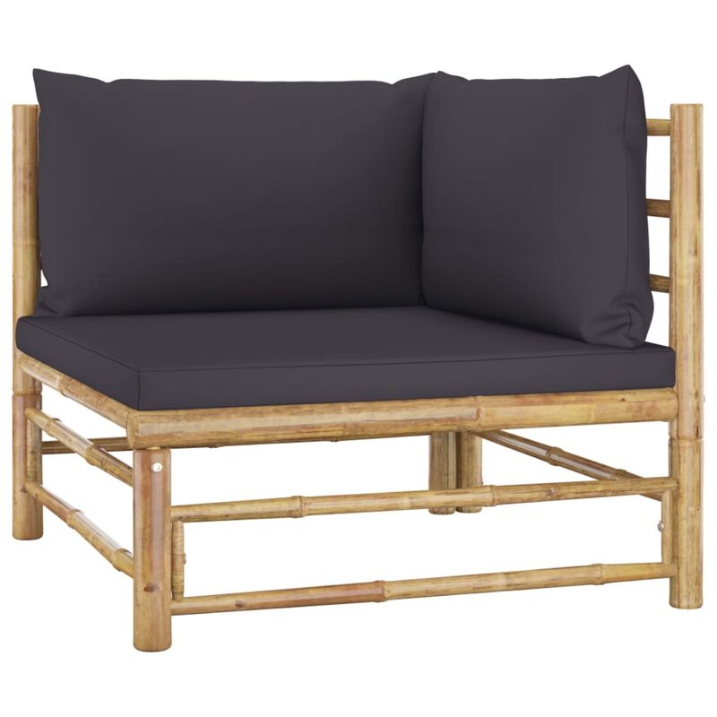 vidaXL 5 Piece Garden Lounge Set with Dark Gray Cushions Bamboo