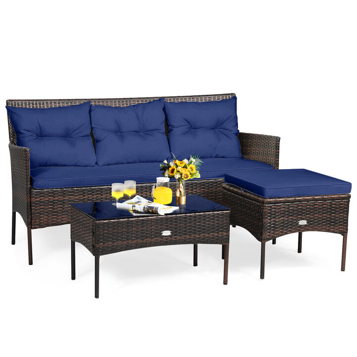 3 Pieces Patio Furniture Sectional Set with 5 Cozy Seat and Back Cushions