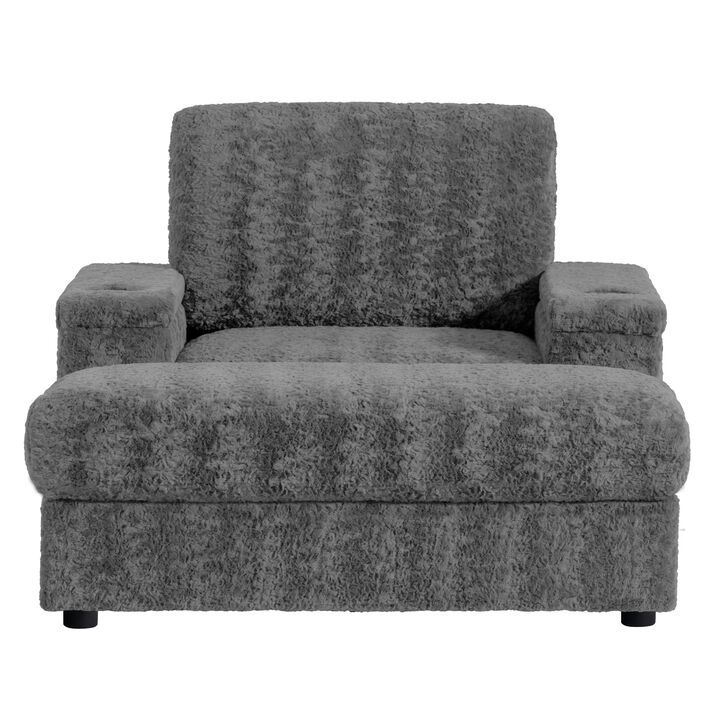 Merax Upholstered Sofa Chair with Storage Ottoman and Armrests